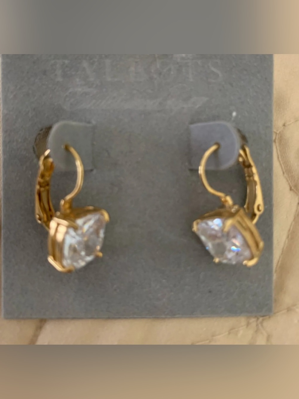 Talbots Gold-Tone Clear Crystal Lever-Back Drop Earrings NWT